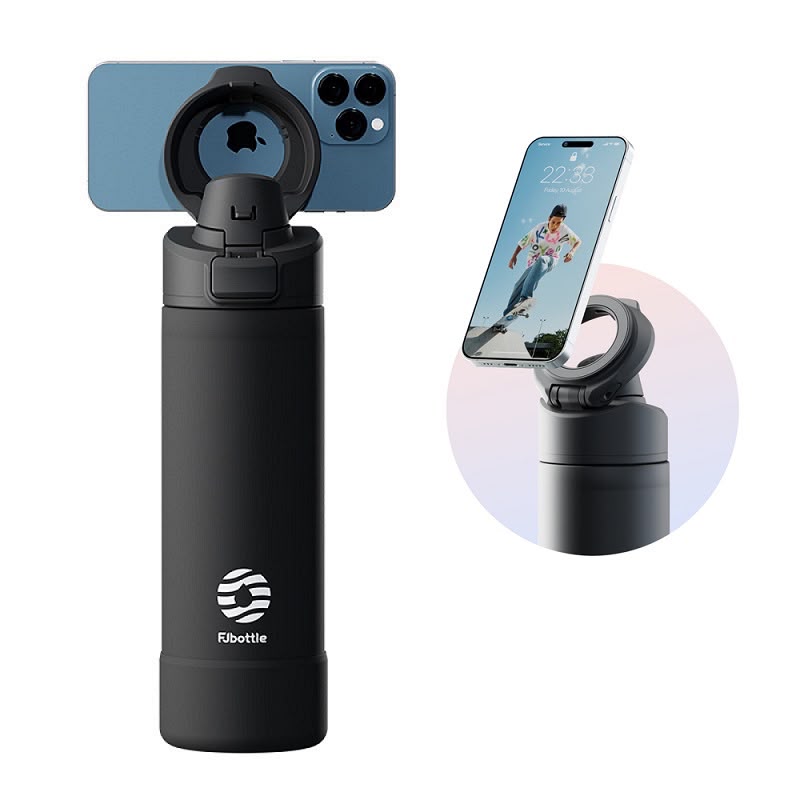 Black 710ml magnetic phone holder water bottle