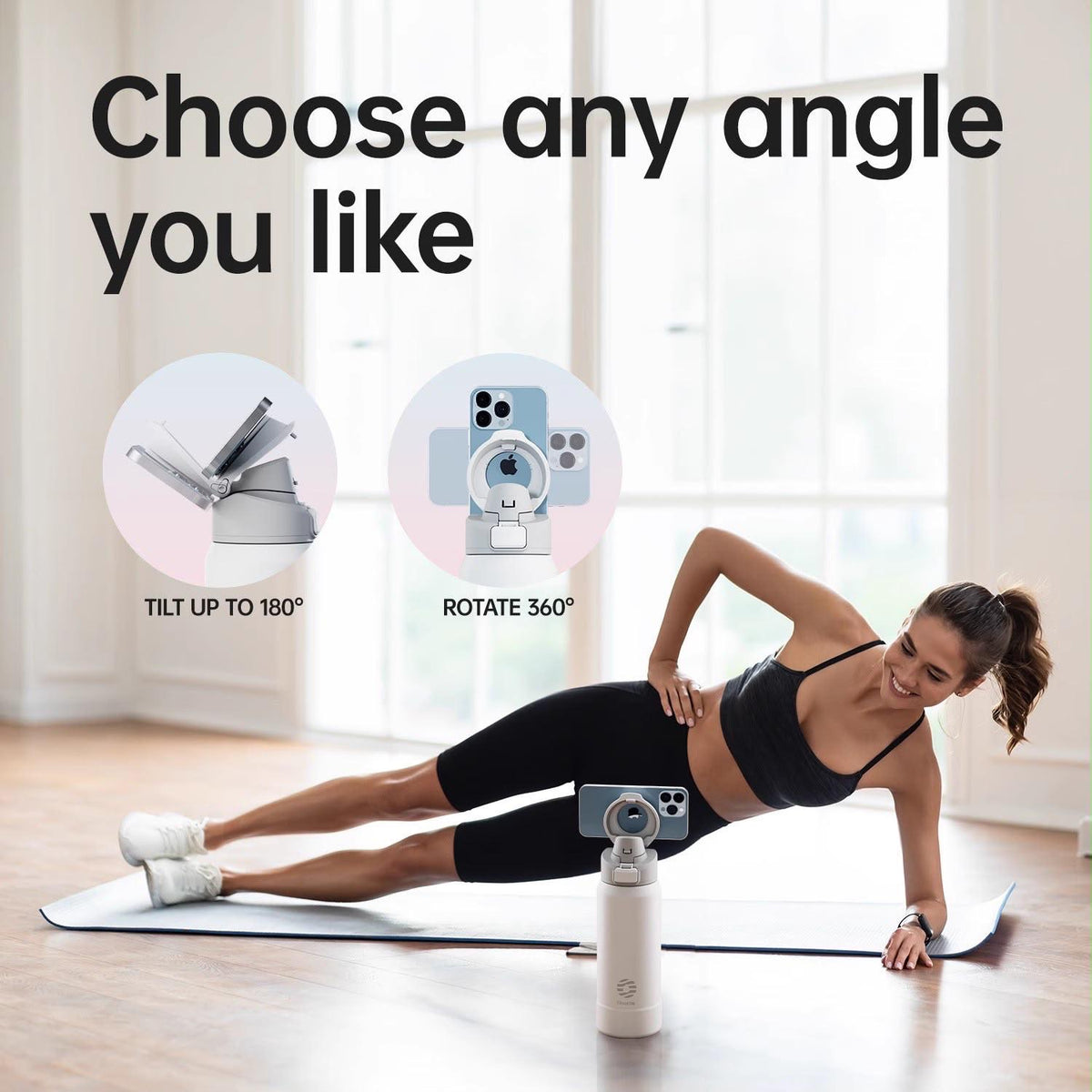Black 710ml magnetic phone holder water bottle